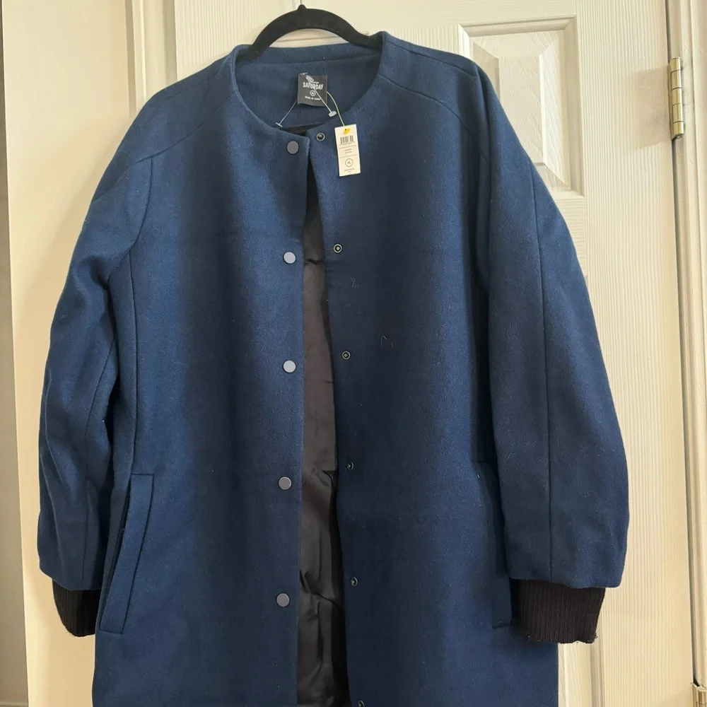 KATE SPADE SATURDAY | LONG BASEBALL WOOL COAT /  4CMU0356 ~NAVY 400 / Size XL